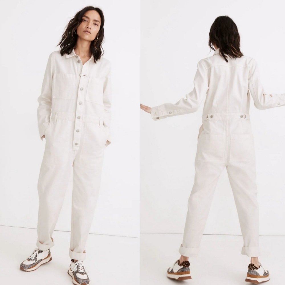 Madewell Garment Dyed Coverall Jumpsuit Antique Cream Buttoned Workwear Cotton M